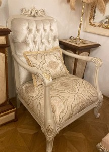 Casa Padrino fauteuil baroque de luxe argent / multicolore / crème / or - Magnifique fauteuil de salon avec motif élégant - Meuble de salon de luxe style baroque - Meuble baroque