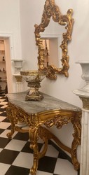 Casa Padrino baroque console with marble top and mirror gold / gray - Magnificent mirror console in baroque style - Wardrobe furniture baroque style - Baroque furniture - Antique style furniture