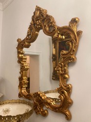 Casa Padrino baroque console with marble top and mirror gold / gray - Magnificent mirror console in baroque style - Wardrobe furniture baroque style - Baroque furniture - Antique style furniture