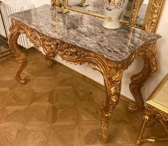 Casa Padrino console baroque or / gris - Table console fait main avec dessus en marbre - Magnifique console de style baroque - Meuble baroque - Meuble de style ancien - Meuble style baroque
