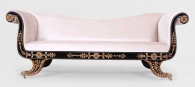 Casa Padrino canapé baroque de luxe blanc / noir / or - Magnifique canapé de salon avec roulettes - Meuble de salon de style baroque - Meuble de luxe de style baroque - Ameublement baroque