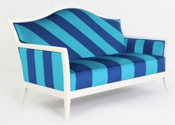 Casa Padrino sofá Art Deco de lujo con rayas azul claro / azul / blanco - Sofá de salón a rayas - Muebles de salón - Muebles Art Deco - Muebles de lujo - Interiores Art Deco - Interiores de lujo
