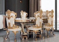 Casa Padrino conjunto de comedor barroco de lujo crema / blanco / oro - 1 Mesa de Comedor Barroco y 6 Sillas de Comedor Barrocos - Muebles de comedor barrocos - Noble y Magnífico