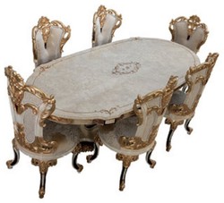 Casa Padrino conjunto de comedor barroco de lujo crema / blanco / oro - 1 Mesa de Comedor Barroco y 6 Sillas de Comedor Barrocos - Muebles de comedor barrocos - Noble y Magnífico