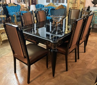Casa Padrino conjunto de comedor barroco de lujo oro / negro - 1 Mesa de Comedor Barroco Extensible y 6 Sillas de Comedor Barrocos - Muebles de comedor barrocos - Noble y Magnífico