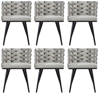 Casa Padrino ensemble de 6 chaises de salle à manger de luxe gris / noir 53 x 46 x H. 75 cm - Chaises de cuisine de luxe - Mobilier de salle à manger - Mobilier de cuisine - Mobilier de luxe