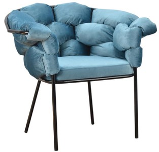 Casa Padrino poltrona di design di lusso azzurro / nero 81 x 64 x A. 75 cm - Poltrona da soggiorno - Mobili da soggiorno - Mobili di lusso - Arredi da soggiorno - Arredi di lusso - Di lusso mobili