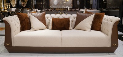 Casa Padrino divano Chesterfield di lusso naturale / marrone / grigio - Divano da soggiorno - Divano hotel - Mobili da soggiorno - Mobili hotel - Mobili Chesterfield - Mobili di lusso