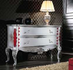 Casa Padrino luxury baroque dresser antique white / silver / red - Handmade chest of drawers with 2 drawers - Baroque bedroom furniture - Baroque furniture - Luxury quality - Made in Italy