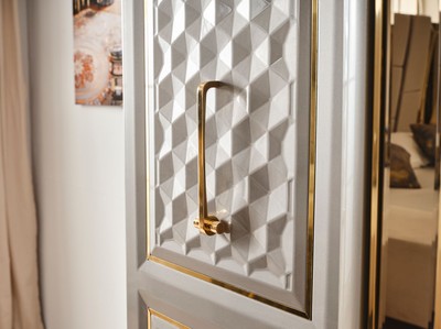 Casa Padrino Luxus Art Deco Schlafzimmerschrank Grau / Gold 280 x 60 x H. 229 cm - Verspiegelter Kleiderschrank mit 4 Türen - Schlafzimmer Möbel - Art Deco Möbel - Luxus Möbel - Luxus Einrichtung