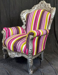 Casa Padrino sillón barroco con rayas multicolor / plata - Sillón de salón de madera maciza hecho a mano - Sillón de salón de estilo antiguo - Muebles de salón barrocos - Pieza de Exhibición!