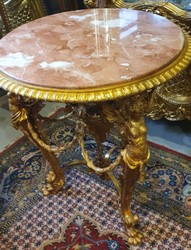 Casa Padrino table d'appoint baroque de luxe or / beige / marron - Magnifique table ronde avec plateau en marbre - Meuble de luxe de style baroque - Meuble de salon style baroque - Meuble baroque