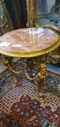 Casa Padrino table d'appoint baroque de luxe or / beige / marron - Magnifique table ronde avec plateau en marbre - Meuble de luxe de style baroque - Meuble de salon style baroque - Meuble baroque
