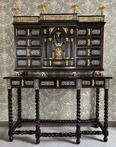 Casa Padrino segretario barocco di lusso nero / marrone / oro - Segretario in legno massello in stile antico fatto a mano con ante e cassetti - Mobili per ufficio barocco - Mobili barocchi