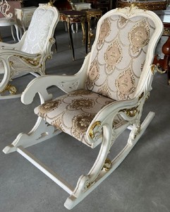 Casa Padrino poltrona a dondolo barocco grigio / marrone / crema / bianco / oro - Sedia a dondolo fatta a mano con braccioli e poggiapiedi - Mobili barocchi - Mobili soggiorno in stile barocco