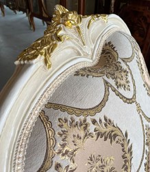 Barock Schaukel Stuhl Sessel mit Armlehnen Grau Braun Creme Weiß Gold Baroque Rocking Chair Armchair with Armrests Gray Brown Cream White Gold