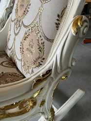 Barock Schaukel Stuhl Sessel mit Armlehnen Grau Braun Creme Weiß Gold Baroque Rocking Chair Armchair with Armrests Gray Brown Cream White Gold