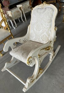 Casa Padrino poltrona a dondolo barocco argento / beige / crema / bianco / oro - Sedia a dondolo fatta a mano con braccioli e poggiapiedi - Mobili barocchi - Mobili soggiorno in stile barocco