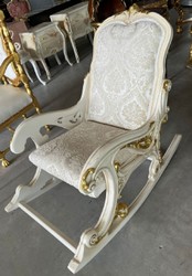 Casa Padrino mecedora barroco plata / beige / crema / blanco / oro - Mecedora hecha a mano con reposabrazos y reposapiés - Muebles barrocos - Muebles de salón en estilo barroco

