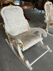 Casa Padrino mecedora barroco plata / beige / crema / blanco / oro - Mecedora hecha a mano con reposabrazos y reposapiés - Muebles barrocos - Muebles de salón en estilo barroco
