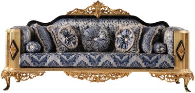 Casa Padrino canapé baroque de luxe bleu / noir / or - Magnifique canapé de salon - Meuble de salon de style baroque - Meuble de luxe de style baroque - Ameublement baroque
