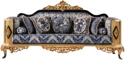 Casa Padrino sofá barroco de lujo azul / negro / oro - Magnífico sofá de salón - Muebles de salón de estilo barroco - Muebles de lujo de estilo barroco - Muebles de salón barrocos