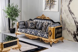 Casa Padrino sofá barroco de lujo azul / negro / oro - Magnífico sofá de salón - Muebles de salón de estilo barroco - Muebles de lujo de estilo barroco - Muebles de salón barrocos