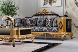Casa Padrino sofá barroco de lujo azul / negro / oro - Magnífico sofá de salón - Muebles de salón de estilo barroco - Muebles de lujo de estilo barroco - Muebles de salón barrocos