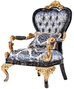 Casa Padrino poltrona barocco di lusso blu / nero / oro - Magnifica poltrona da soggiorno - Mobili soggiorno in stile barocco - Mobili di lusso in stile barocco - Arredamenti barocchi