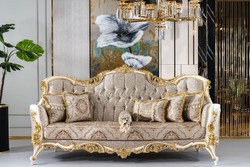 Casa Padrino sofá barroco de lujo plata / beige / negro / blanco / oro - Magnífico sofá de salón con pedrería - Muebles de salón estilo barroco - Muebles de lujo estilo barroco - Muebles barrocos