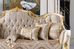Casa Padrino sofá barroco de lujo plata / beige / negro / blanco / oro - Magnífico sofá de salón con pedrería - Muebles de salón estilo barroco - Muebles de lujo estilo barroco - Muebles barrocos