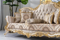 Casa Padrino sofá barroco de lujo plata / beige / negro / blanco / oro - Magnífico sofá de salón con pedrería - Muebles de salón estilo barroco - Muebles de lujo estilo barroco - Muebles barrocos