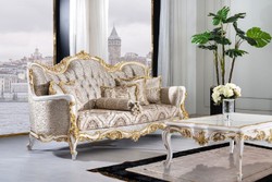 Casa Padrino sofá barroco de lujo plata / beige / negro / blanco / oro - Magnífico sofá de salón con pedrería - Muebles de salón estilo barroco - Muebles de lujo estilo barroco - Muebles barrocos