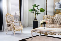Casa Padrino mesa de centro barroco de lujo blanco / beige / oro - Magnífica mesa de salón de estilo barroco - Muebles de salón estilo barroco - Muebles barrocos - Muebles de lujo estilo barroco