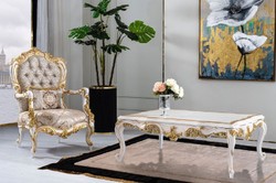 Casa Padrino mesa de centro barroco de lujo blanco / beige / oro - Magnífica mesa de salón de estilo barroco - Muebles de salón estilo barroco - Muebles barrocos - Muebles de lujo estilo barroco