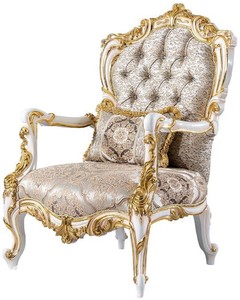 Casa Padrino poltrona barocco di lusso argento / beige / nero / bianco / oro - Magnifica poltrona da soggiorno con strass - Mobili soggiorno in stile barocco - Mobili di lusso in stile barocco