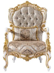Casa Padrino fauteuil baroque de luxe argent / beige / noir / blanc / or - Magnifique fauteuil de salon avec strass - Meuble de salon de style baroque - Meuble de luxe de style baroque