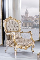 Casa Padrino fauteuil baroque de luxe argent / beige / noir / blanc / or - Magnifique fauteuil de salon avec strass - Meuble de salon de style baroque - Meuble de luxe de style baroque