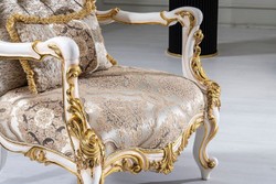 Casa Padrino fauteuil baroque de luxe argent / beige / noir / blanc / or - Magnifique fauteuil de salon avec strass - Meuble de salon de style baroque - Meuble de luxe de style baroque