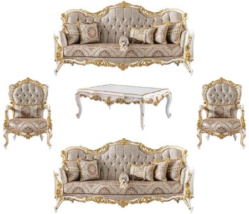 Casa Padrino set da soggiorno barocco di lusso argento / beige / nero / bianco / oro - 2 Divani Barocchi e 2 Poltrone Barocche e 1 Tavolo da Salotto Barocco - Mobili da soggiorno barocco
