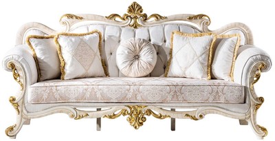 Casa Padrino canapé baroque de luxe blanc / marron / blanc / beige / or - Magnifique canapé de salon avec strass - Meuble de salon de style baroque - Meuble de luxe de style baroque