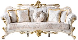 Casa Padrino sofá barroco de lujo blanco / marrón / blanco / beige / oro - Magnífico sofá de salón con pedrería - Muebles de salón estilo barroco - Muebles de lujo estilo barroco - Muebles barrocos