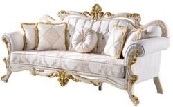 Casa Padrino sofá barroco de lujo blanco / marrón / blanco / beige / oro - Magnífico sofá de salón con pedrería - Muebles de salón estilo barroco - Muebles de lujo estilo barroco - Muebles barrocos