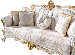 Casa Padrino sofá barroco de lujo blanco / marrón / blanco / beige / oro - Magnífico sofá de salón con pedrería - Muebles de salón estilo barroco - Muebles de lujo estilo barroco - Muebles barrocos