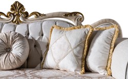 Casa Padrino sofá barroco de lujo blanco / marrón / blanco / beige / oro - Magnífico sofá de salón con pedrería - Muebles de salón estilo barroco - Muebles de lujo estilo barroco - Muebles barrocos