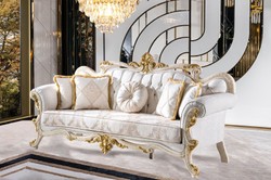Casa Padrino sofá barroco de lujo blanco / marrón / blanco / beige / oro - Magnífico sofá de salón con pedrería - Muebles de salón estilo barroco - Muebles de lujo estilo barroco - Muebles barrocos