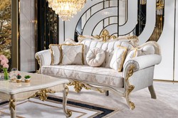 Casa Padrino sofá barroco de lujo blanco / marrón / blanco / beige / oro - Magnífico sofá de salón con pedrería - Muebles de salón estilo barroco - Muebles de lujo estilo barroco - Muebles barrocos