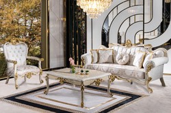 Casa Padrino sofá barroco de lujo blanco / marrón / blanco / beige / oro - Magnífico sofá de salón con pedrería - Muebles de salón estilo barroco - Muebles de lujo estilo barroco - Muebles barrocos