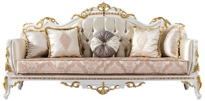 Casa Padrino canapé baroque de luxe or / argent / marron / blanc / or - Magnifique canapé de salon avec strass - Meuble de salon de style baroque - Meuble de luxe de style baroque