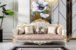 Casa Padrino canapé baroque de luxe or / argent / marron / blanc / or - Magnifique canapé de salon avec strass - Meuble de salon de style baroque - Meuble de luxe de style baroque
